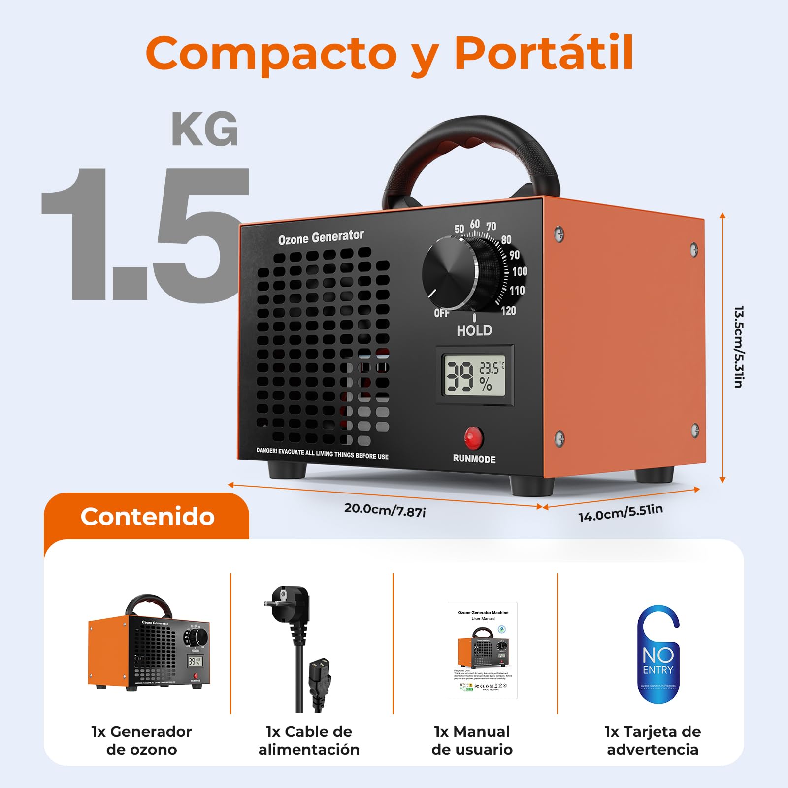 Generador de Ozono 120000mg/h - Ozono Purificador de Aire con Temporizador 2H,Maquina Ozono Portatil,Desinfección y Desodorización,para Hogar Coche Cocina Oficina Sótano,Área Hasta 500㎡