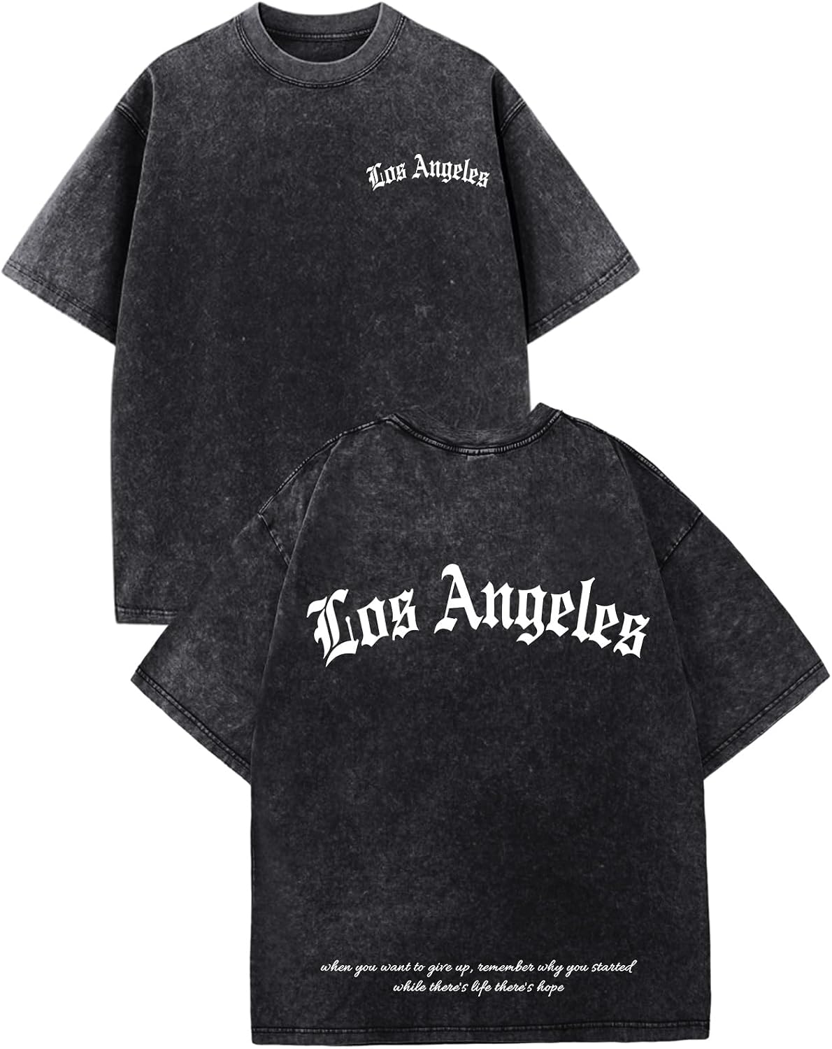 Bobeutou Oversized Graphic Tshirts for Men Los Angeles Vintage Tees Streetwear Acid Wash Baggy Cool Shirts Casual Tops