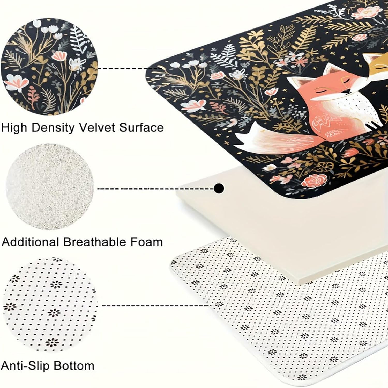 Love Cartoon Fox Kitchen Mat Outdoor Rug Area Rug | Kitchen Rug for Washable Non-Slip Breathable for in Front of Sink for Standing for Kitchen,Hallway,and Laundry Decor