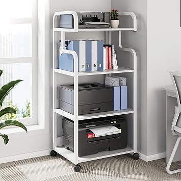 Printer Stand, Printer Rack, Printer Cart, 4 Shelves, Wagon, With Casters, Width 20.5 inches 52 cm, Depth 13.4 inches 34 cm, Height 49.6 inches 126 cm, Desktop Organization, Large