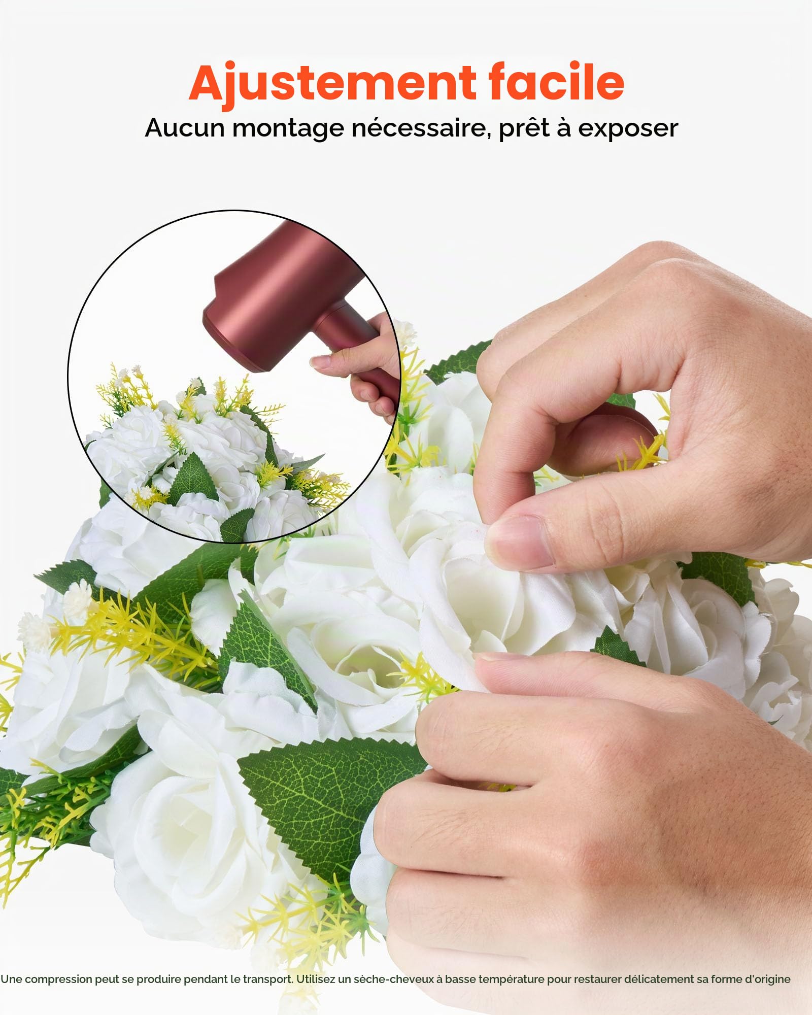 VEVOR Boules de Fleurs Artificielles, Lot de 10, 24 cm, Compositions de Roses Blanches Artificielles, Fausses Fleurs Décoratives pour Centres de Table, Mariages, Saint-Valentin, Décoration d'Intérieur