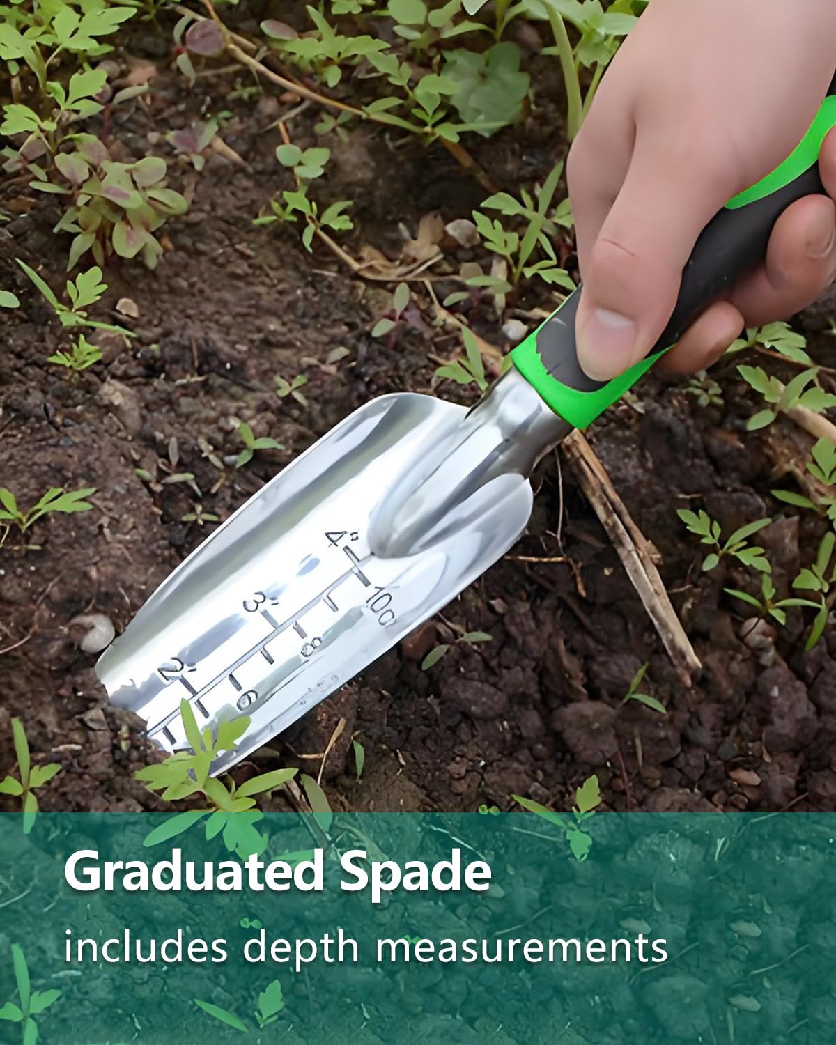 Juego de 3 herramientas de jardín, juego de herramientas de jardín de aluminio fundido resistente con paleta de mano, paleta de trasplante, rastrillo cultivador, mango ergonómico antideslizante de