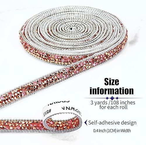 Miniatura 9 de Dowarm Cinta autoadhesiva de diamantes de imitación de 3 yardas, tiras brillantes para manualidades, decoración de bodas, aguamarina