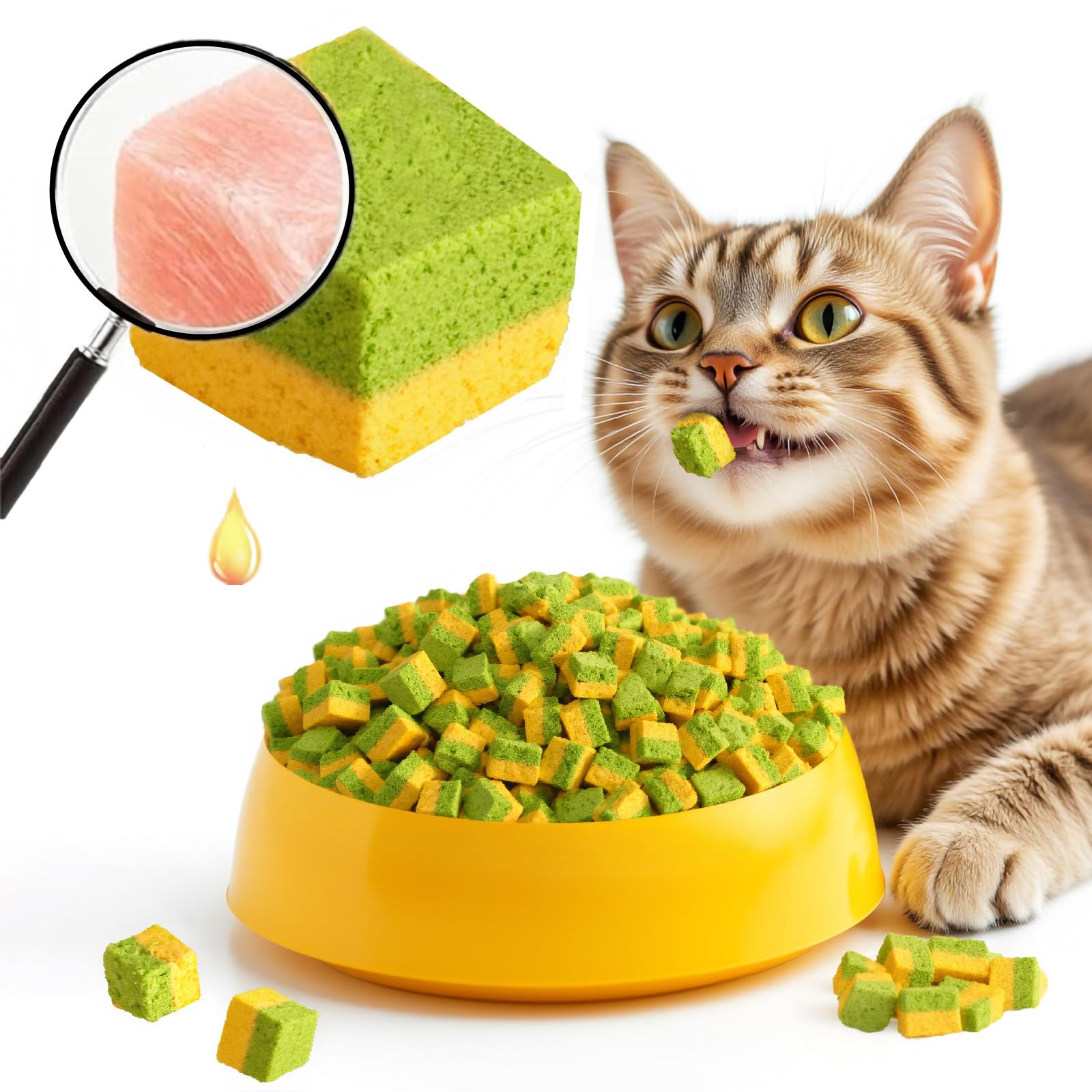 GREMBEB Cat Toy Grass Treats Freeze Dried 2 in 1 120g Fish Oil Chicken Cats Chew Grass Pellet Kitten Catnip for Hairball Removal Kitty Bite Snack for Cleaning Teeth Kitten Dental Food Indoor (4.23oz)