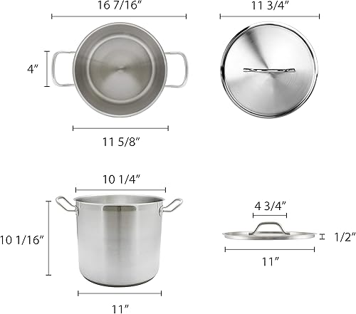 Miniatura 2 de Olla de acero inoxidable Thundergroup con tapa SLSPS016 16 cuartos de galón Certificado NSF