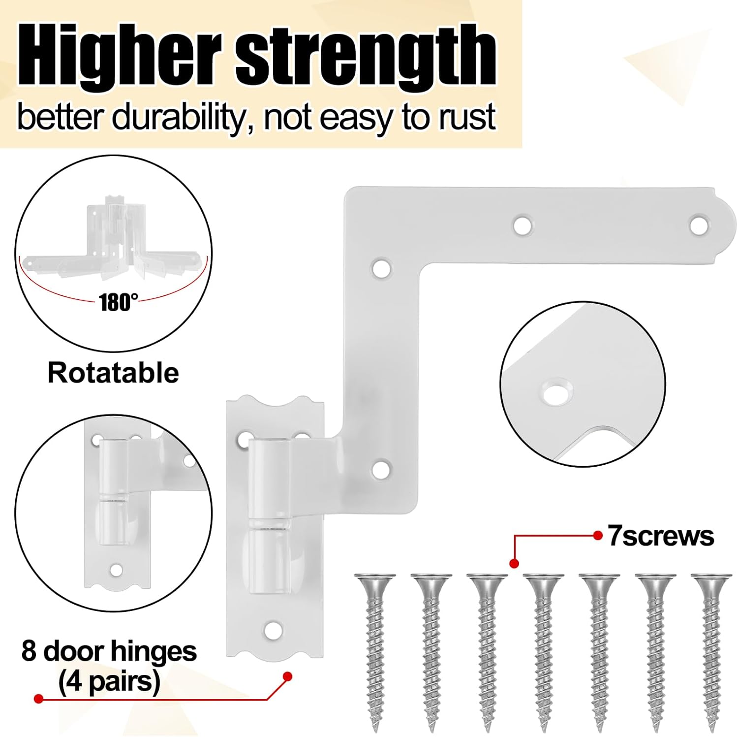 Moxweyeni 8 Pack (4 Pair) Steel Blind Shutter Hinge 1-1/16" Black Wrought Iron Shutter Lift Off Pintle Reversible Hinges for Heavy Duty Wood Frame, Brick, Doors, Window(White)