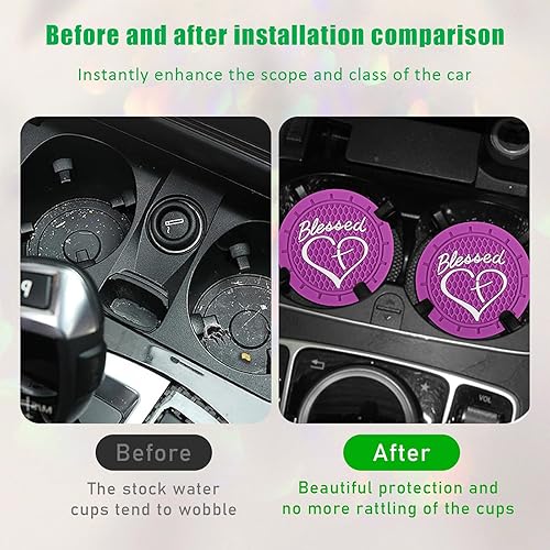 Miniatura 4 de Augeny 4 posavasos para automóvil, posavasos antideslizantes de PVC, 2.76 pulgadas, con cruz bendecida y corazón cristiano, accesorios interiores