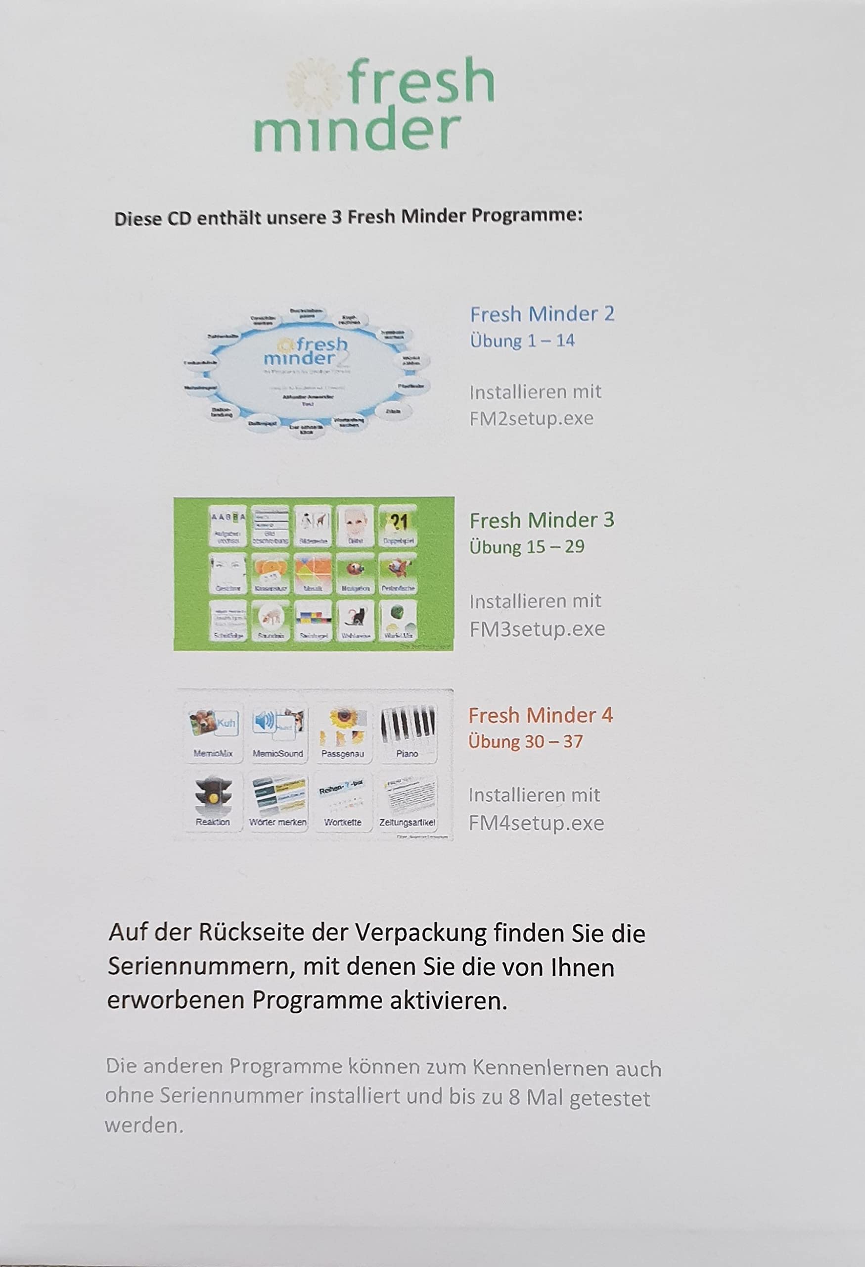 Fresh Minder 3 Home Übung 15 - 29 auf CD: Gedächtnis- und Konzentrationstrainings-Software für bis zu 6 Anwender