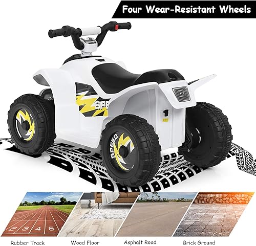 Miniatura 5 de HOMGX - Cuatrimoto para niños, mini cuádruple eléctrico con ruedas antideslizantes, 4 ruedas alimentadas por batería de 6 V para niños con 2