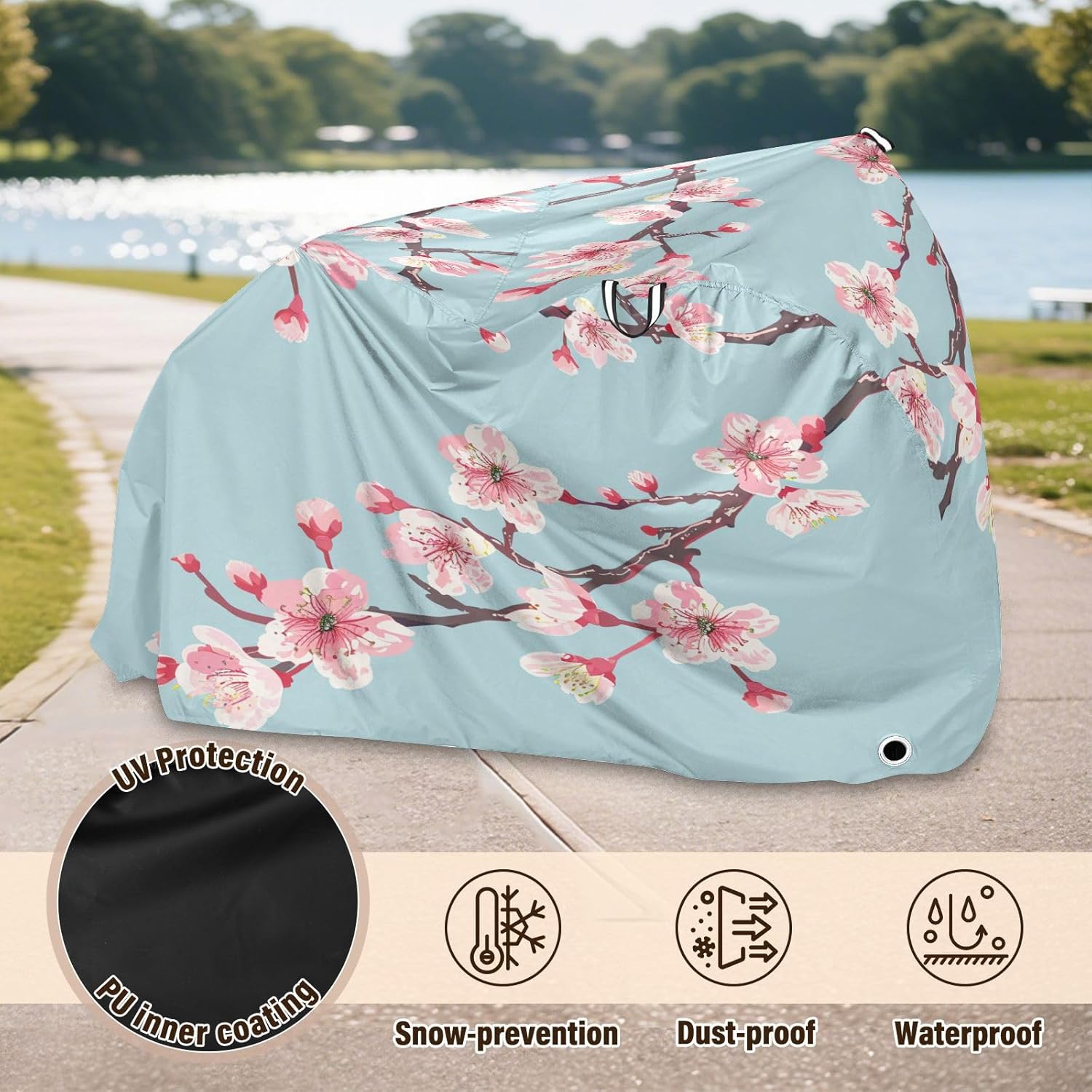 ALAZA Pink Cherry Blossom Flower Floral 3 Bike Cover Waterproof Outdoor Ebike Bicycle Covers Tarp Protection for 1/2 Bikes, Sun UV Dust Wind Proof