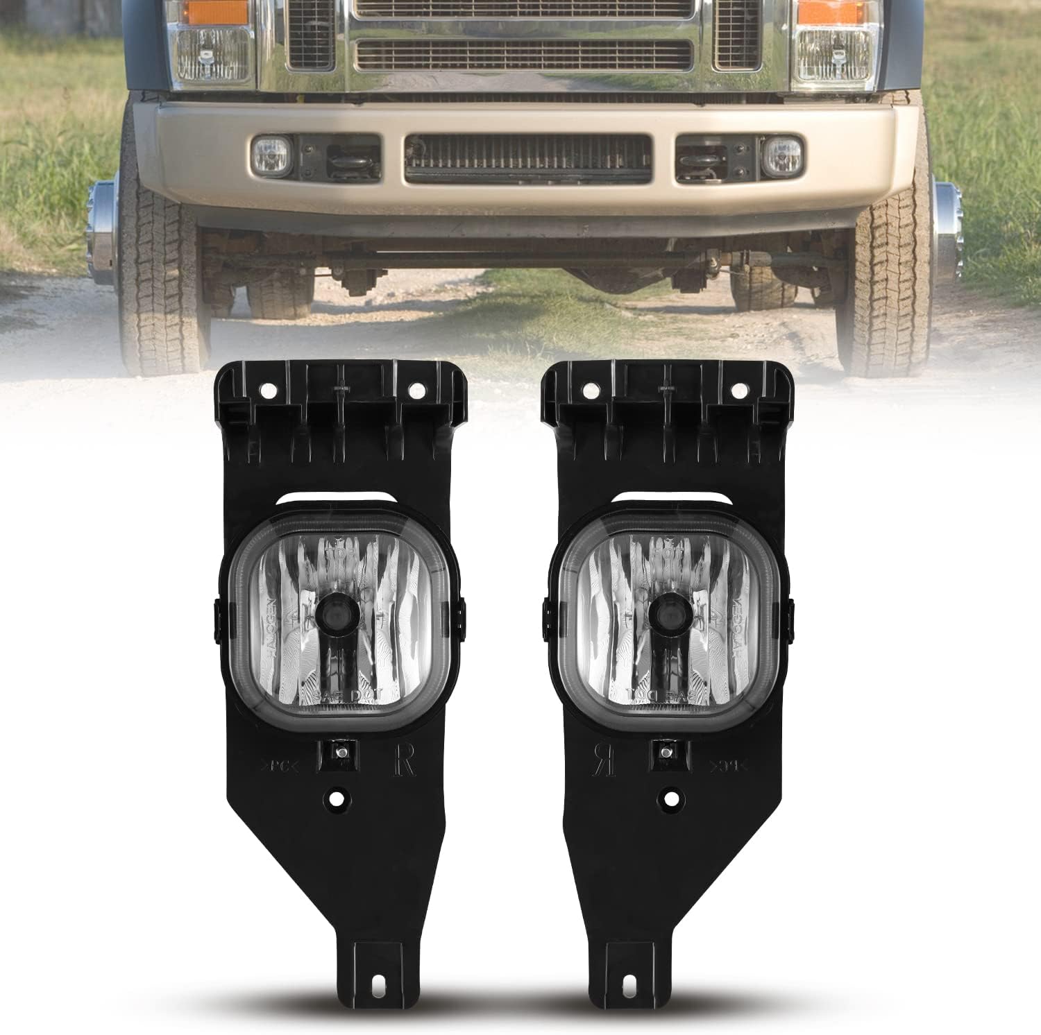 CPW Fog Lights Compatible with Ford [2005 2006 2007 F250 F350 F450 F550 Super Duty] [2005 Excursion] Driving Fog Lights Smoke Lens