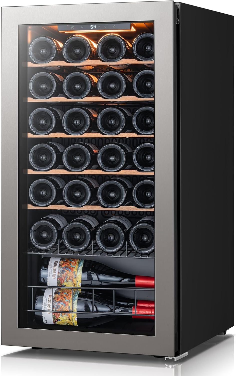  28 Bot Wine Fridge 3-Color LED & Double door for Home/Bar/Office | Wine Cooler Refrigerator,Wine Refrigerator with Double-Pane Glass Door, Removable Shelves, 37-65℉