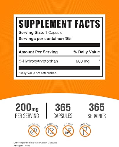 Miniatura 2 de BULKSUPPLEMENTS.COM 5-HTP 200mg - 5-hidroxitriptófano, suplemento de 5 HTP, cápsulas 5-HTP - Suplemento HTP5, extracto de semilla de Griffonia -