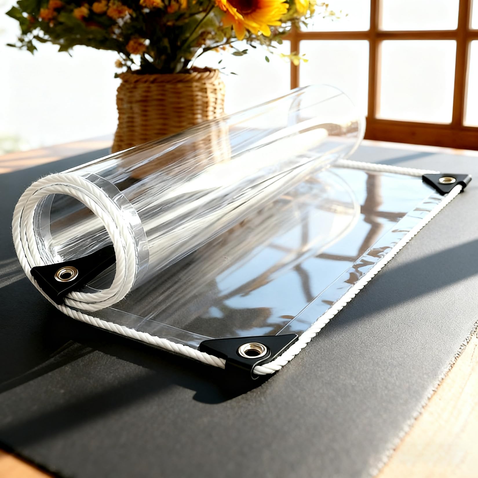 Lona impermeable transparente exterior con ojales 90x105 de PVC reforzado