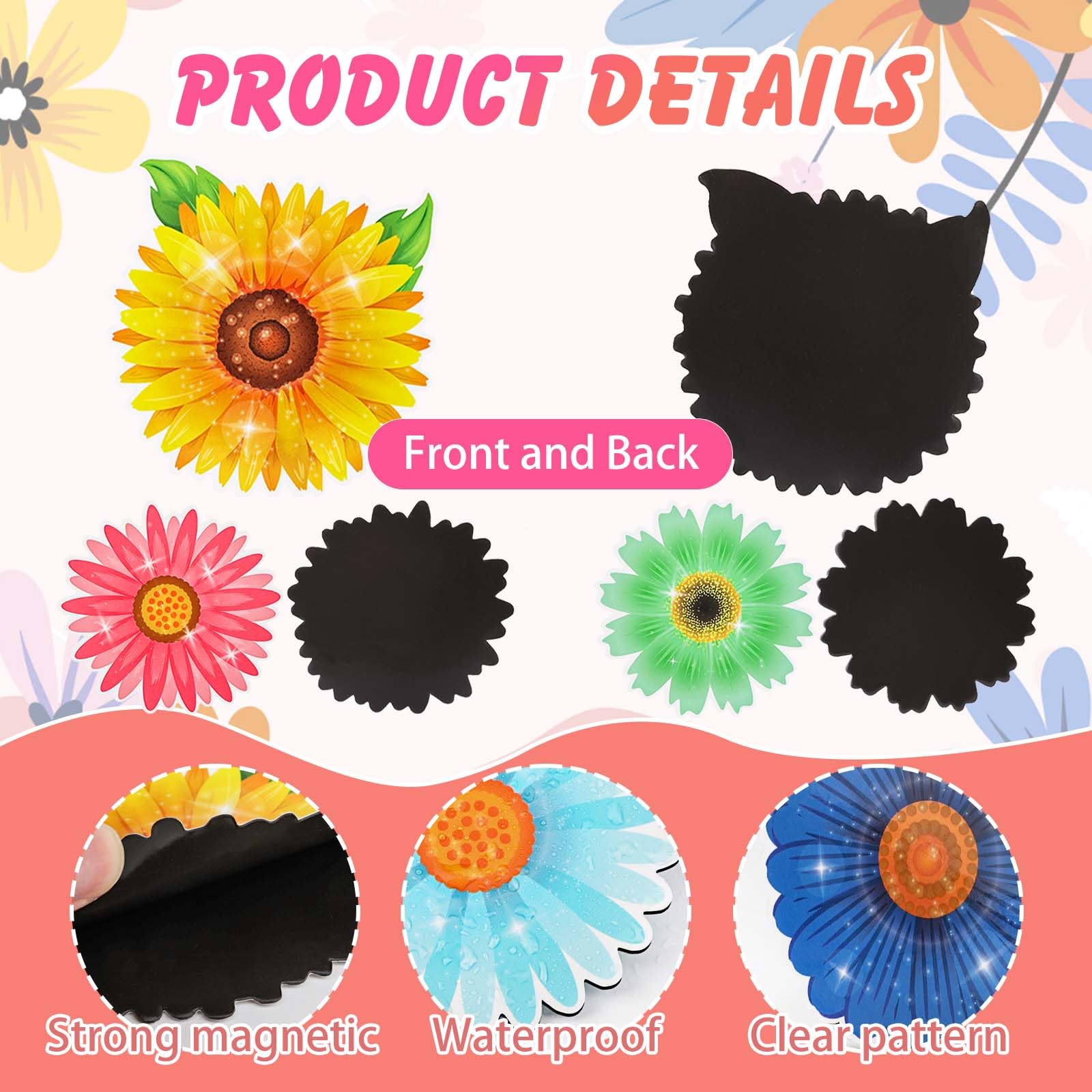 6 Pairs Flower Screen Door Magnets – Double-Sided Decals For Patio Sliding Screens, Visual Safety Indicator & Tear Cover, Colorful PVC