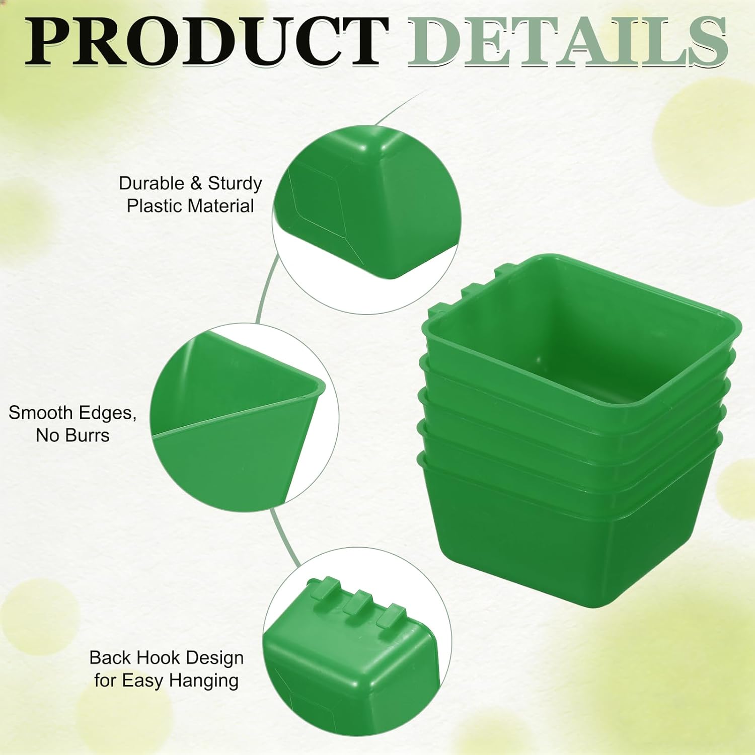Cage Cups, 4.9x3.7x2.4 Inch Parakeet Feeder Bird Cage Accessories Hanging Food Water Dispenser, (Green, 20 Pcs), Intended for Pet/Pigeon/Parrot/Chicken