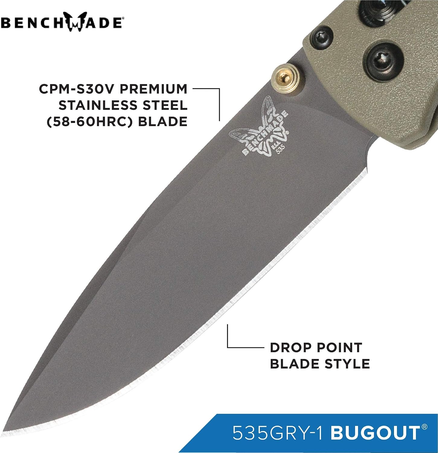 Benchmade - Bugout 535 EDC Knife with Ranger Green Grivory Handle (535GRY-1)