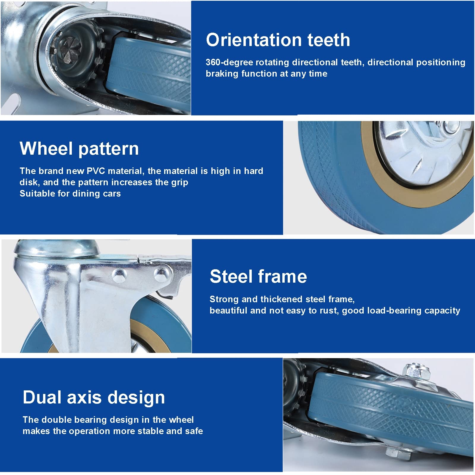 4 Inch Casters Set Of 4 Heavy Duty Caster Wheels 1200Lbs ,Rubber Wheel