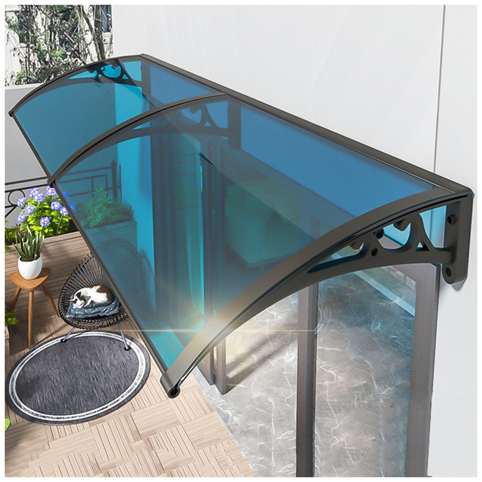 Auvent de porte extérieure bleu 50x80 cm abri de pluie en polycarbonate pour terrasse