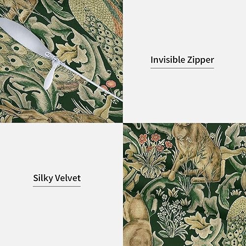 Miniatura 4 de Juego de 2 fundas de almohada de 18 x 18 pulgadas, diseño de animales del bosque verde William, estampado de zorro, liebre morris, para dormitorio,