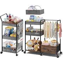 BBLIKE 3in1 Diaper Caddy Organizer - Diaper Caddy & Rolling Diaper Cart for Nursery and Baby Essentials, Multi-Function Utility Cart for Bedroom and BathroomGray Hanger&Pocket