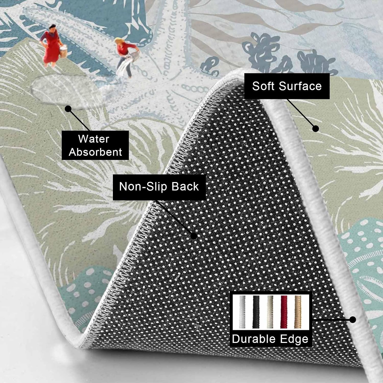 Summer Marine Life Kitchen Mats Set of 2 Ocean Coral Coastal Starfish Sand Dollar Vintage Non Slip Mat Washable Floor Rug for Kitchen Sink Floor Laundry, 19.7"x31.5"+19.7"x63"