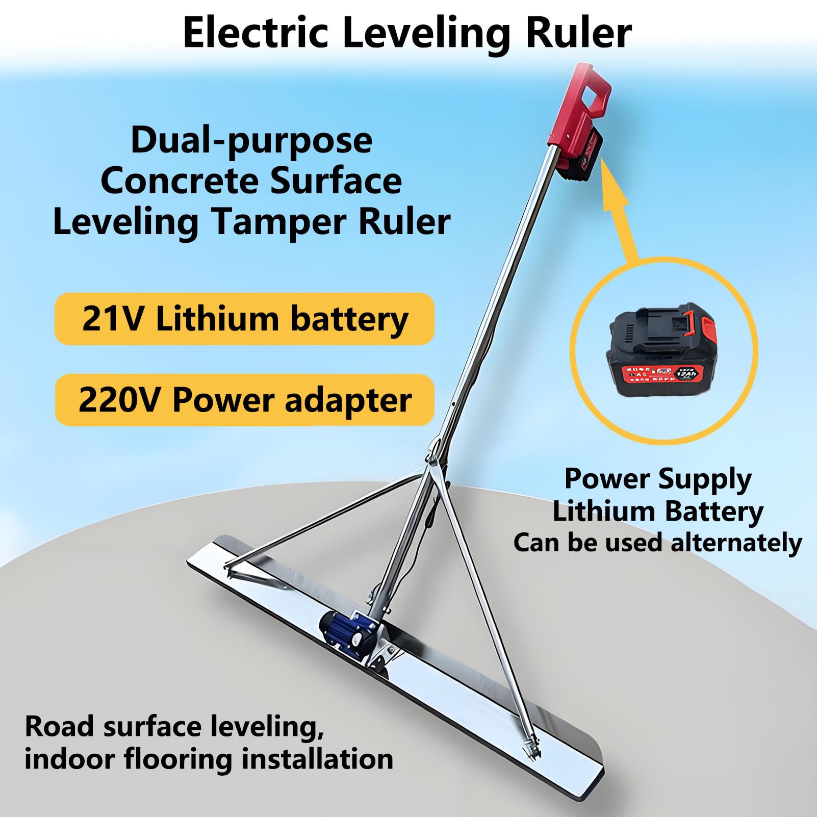 Betonvibrator Betonrüttler Akku, elektrisch betriebener Estrich-Betonglätter mit 1,5 m Edelstahlrohr, elektrisches, kabelloses Betonbearbeitungswerkzeug für Böden und Einfahrten 128W-1m