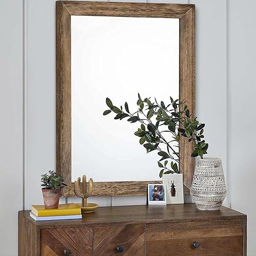Vista 207 de AAZZKANG Espejos para pared, espejo colgante con marco de madera rústica, 20 x 16 pulgadas, decorativo para casa de campo, dormitorio, baño, sala