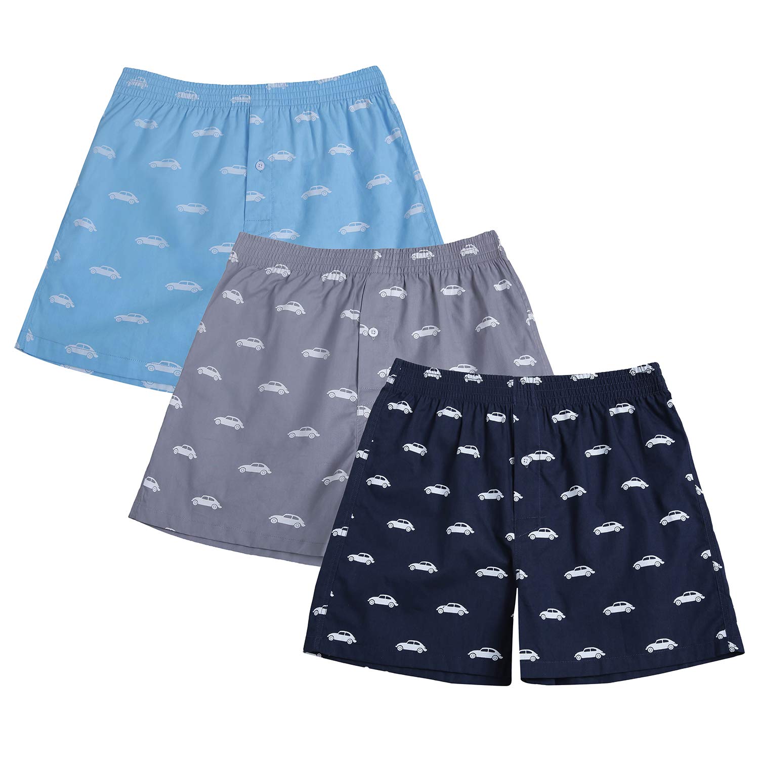 The Cotton Company 100% Cotton Boxer Shorts for Men (Pack of 3) - Car