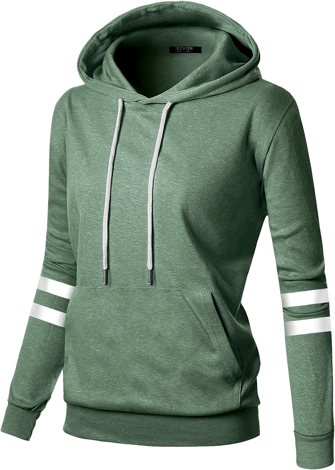 GIVON Womens Comfortable Long Sleeve Striped Hoodie Jacket Lightweight Hooded Sweatshirt with Kanga Pocket
