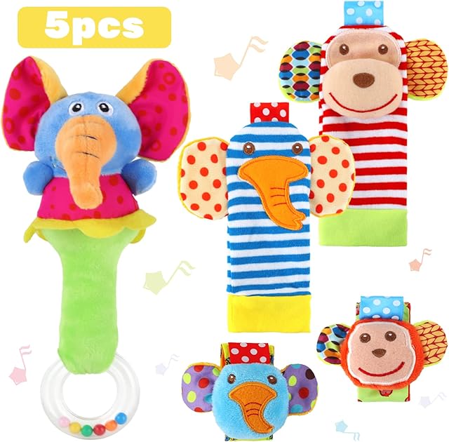 AISIPRIN Baby Rattles,Foot Finders Wrist Rattles for Infants,Foot Finder Development Toys,Soft Rattle Toys for Babies 0-12 months Baby Boys Girls