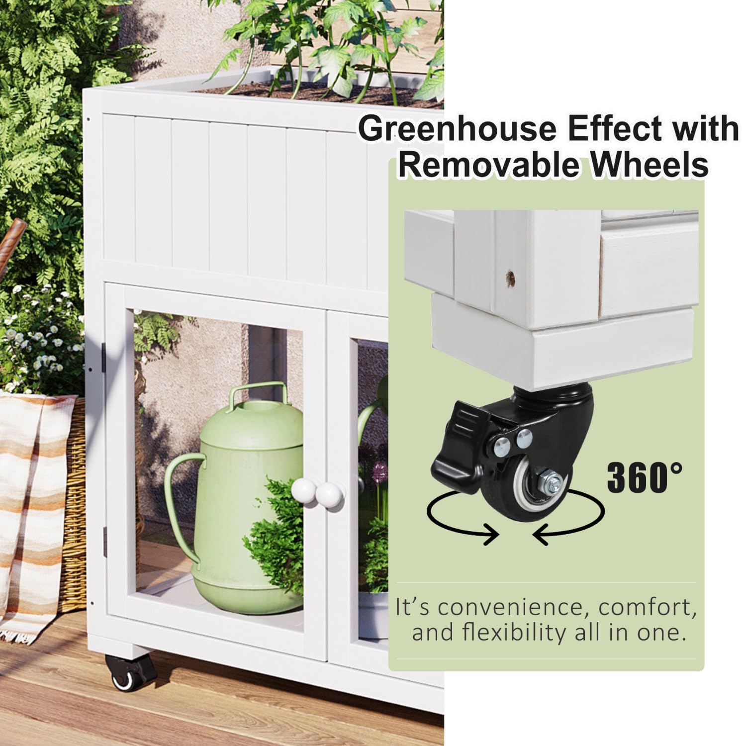 Patio 35.4"X17.7"X37.4" Mini Wood Cold Frame White Polycarbonate Doors & Greenhouse Effect Balcony, Patio, Garden Weather-Resistant Outdoor Garden Solution