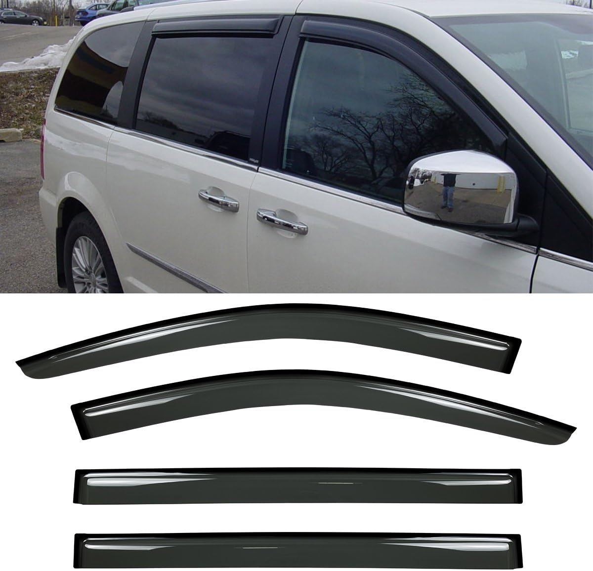 4pcs Window Visors Sun Rain Guard Out-Channel Style for 08-18 Town & Country Grand Caravan Side Window Deflectors Visor