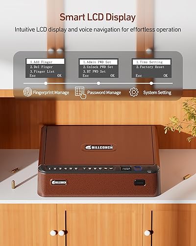 Miniatura 2 de BILLCONCH Caja fuerte inteligente para armas con cable de seguridad, biométrica para pistola de 4 vías, acceso rápido con huella dactilar, teclado,