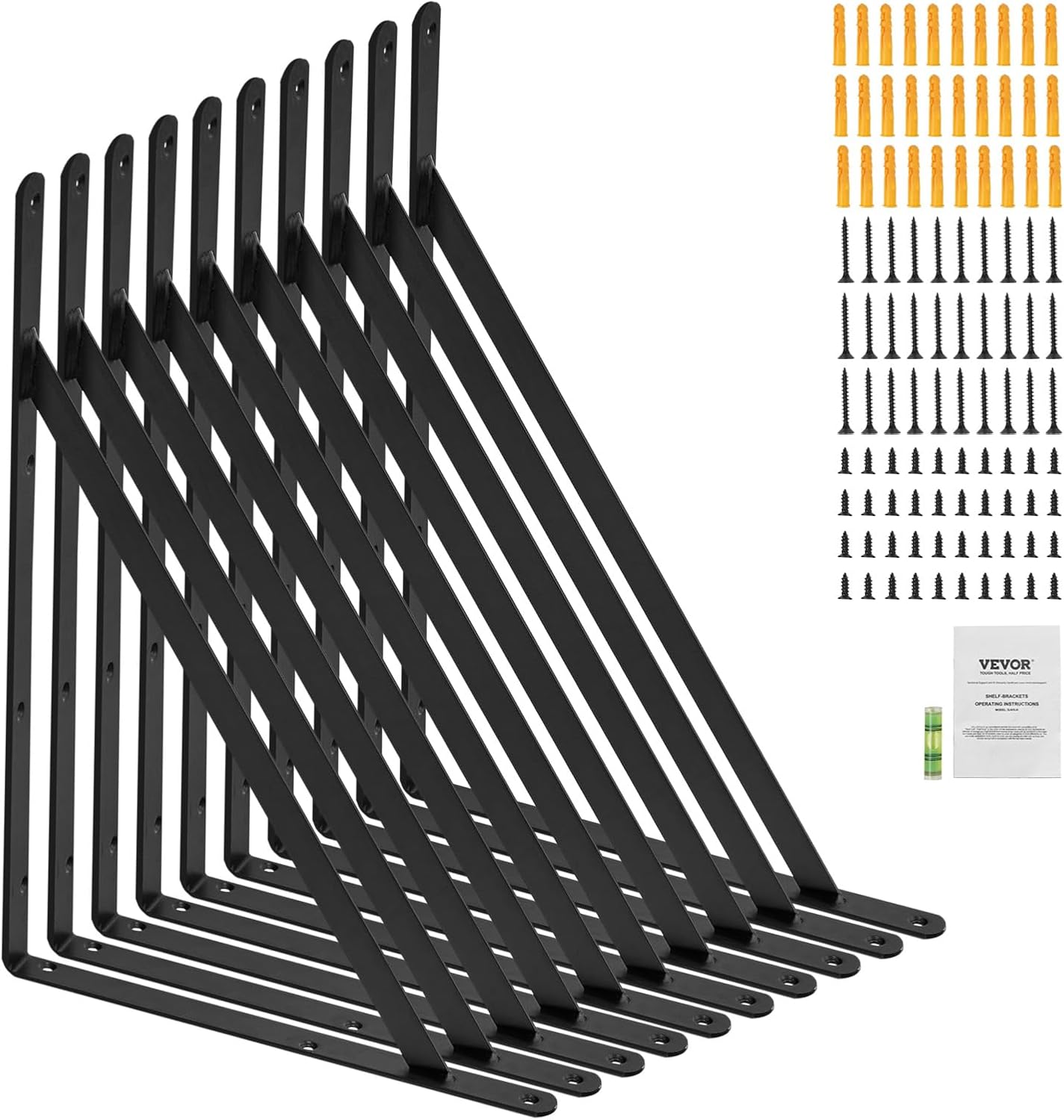 VEVOR Shelf Bracket, 12 x 8 in 10 Pcs, Heavy Duty Floating Shelf Brackets, 3mm Thick Matte Black Triangle Steel Shelving With 160 lbs Load Capacity