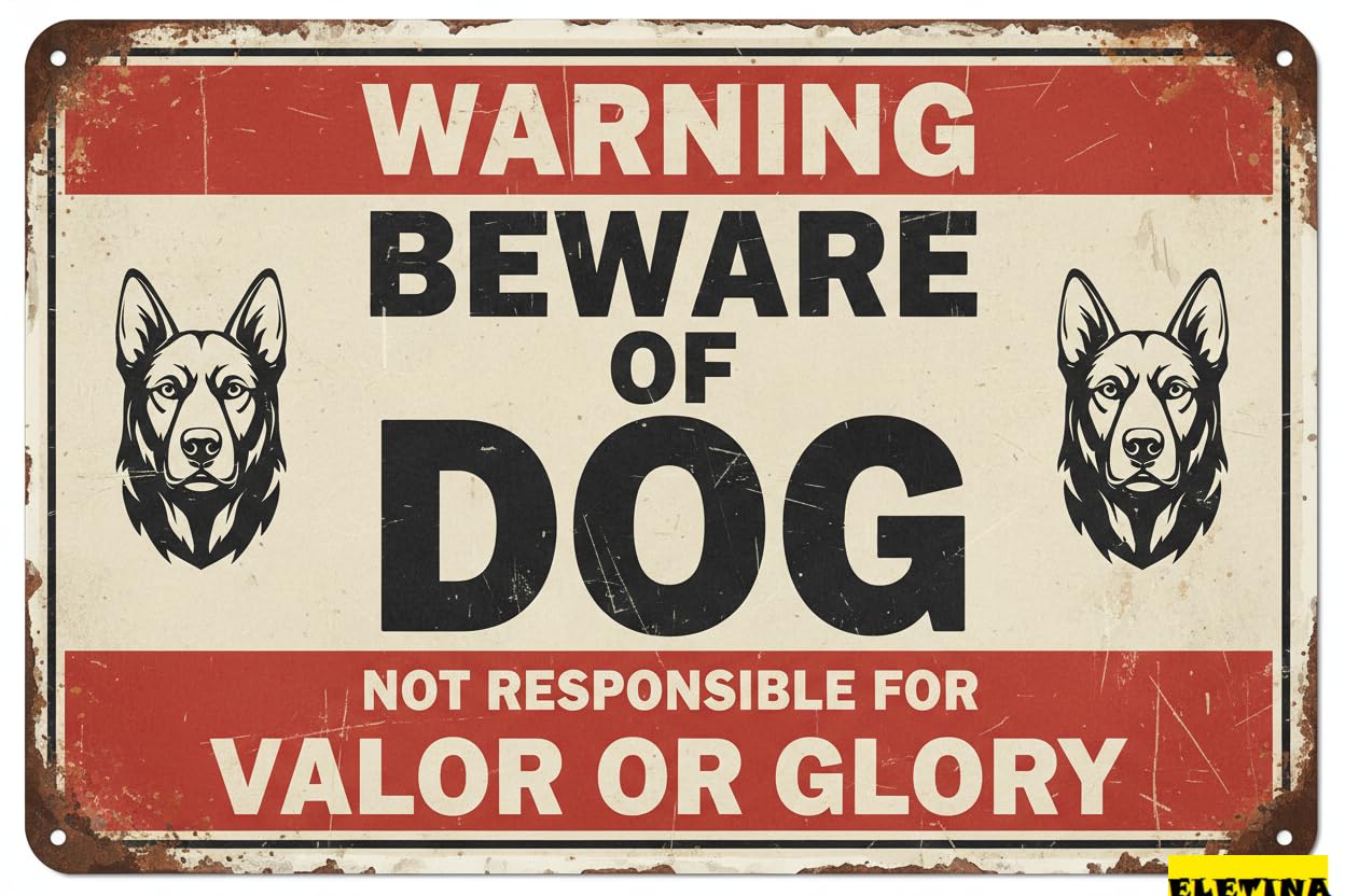 Vintage Metal Tin Sign for Man Cave Beware Of Dog Akita Warning Beware Of Dog S Fence Outdoor Farm Garden Gate Home Yard Decor 8x12 Inch Private Property Decorative
