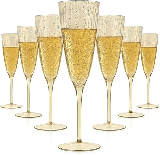 Oojami 6 Oz Gold Glitter Plastic Champagne Glasses 24 Pack Hard Disposable Plastic Champagne Flute Ideal for Home Daily Life Party Wedding Toasting Drinking Champagne Reusable Party Supplies