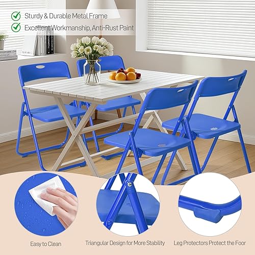 Miniatura 4 de Karl home Silla plegable de 4 piezas, silla plegable ligera de plástico de 300 libras, marco de metal reforzado fácil de plegar y almacenar para Azul