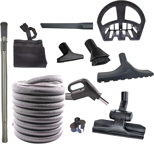 Wessel-Werk Kit de manguera de vacío central con accesorios para el piso y el hogar para aspiradora central, manguera a prueba de golpes con control