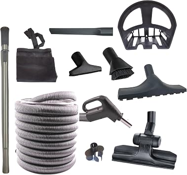 Wessel-Werk BaseReachTM Low Voltage Central Vacuum Hose Kit | Vacuum Attachments & Brushes | 30-35ft. Crushproof Hose, 360 Swivel & Non-Electric Wand | Fits Standard 1.5" Inlets 30ft. Hose