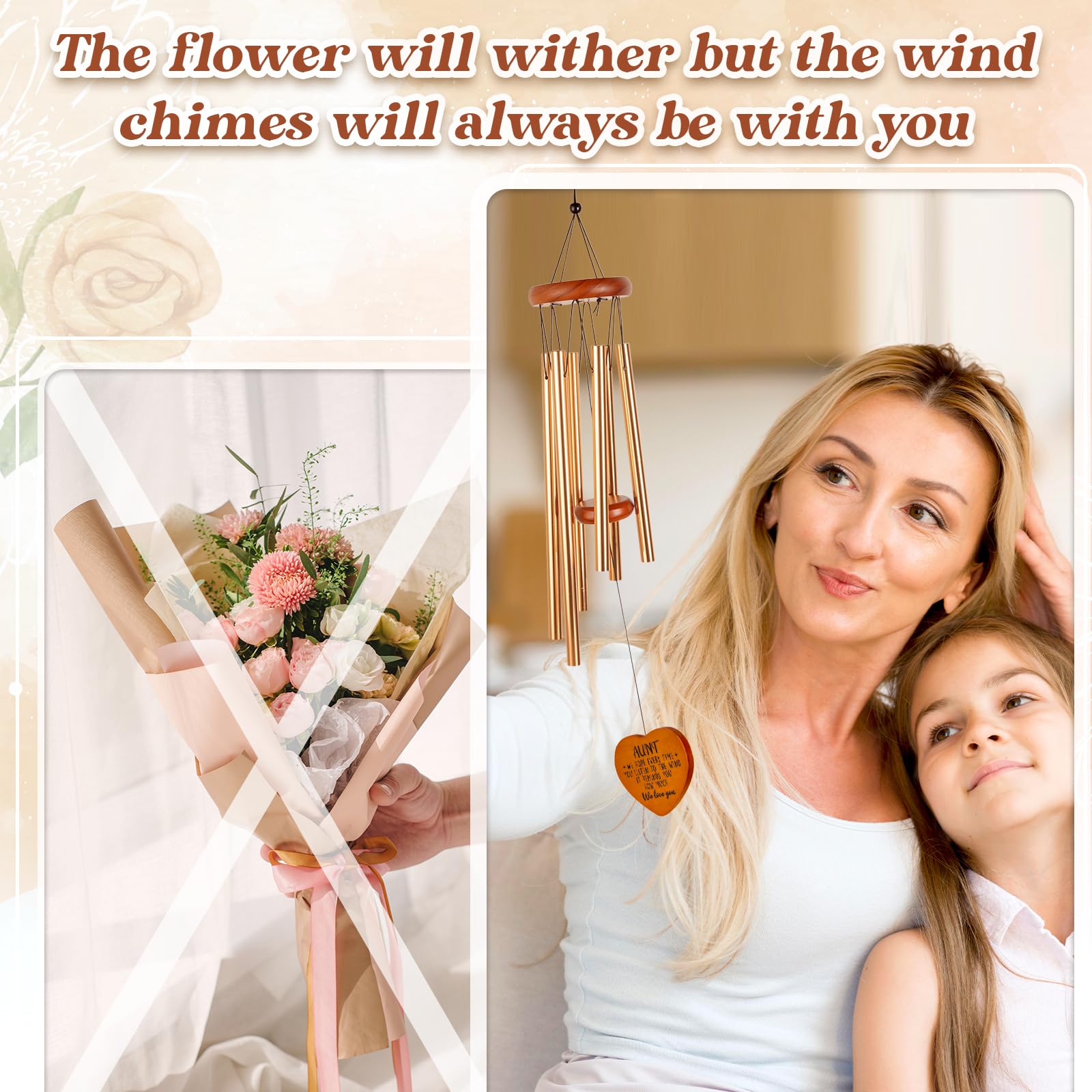 Aunt Gifts for Women - Mothers Day, Birthday Gifts for Aunt from Niece Nephew, Unique Aunt Wind Chime Garden Decor, Christmas Thanksgiving