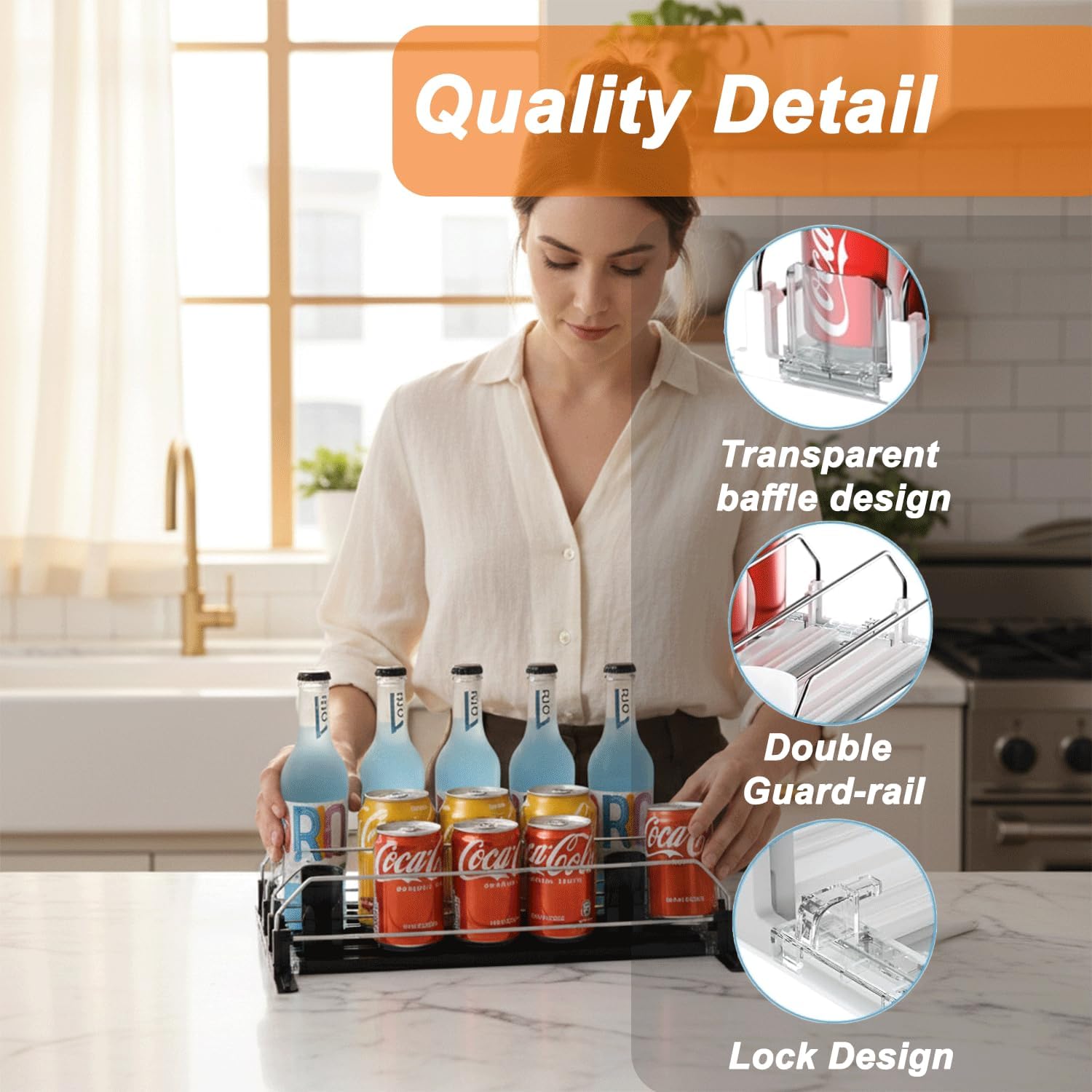 Drink Organizer For Fridge Large Capacity 5 Row Soda Can Organizer, Automatic Pusher Glide with Removable Dividers For Drink Organizer, Can Holders For Fridge, Space-Saving Can Dispenser For Kitchen