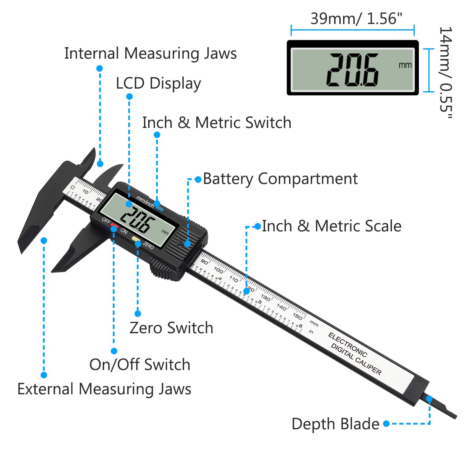 Buy Digital Vernier Caliper,eSynic 150mm Electronic Digital Caliper 6