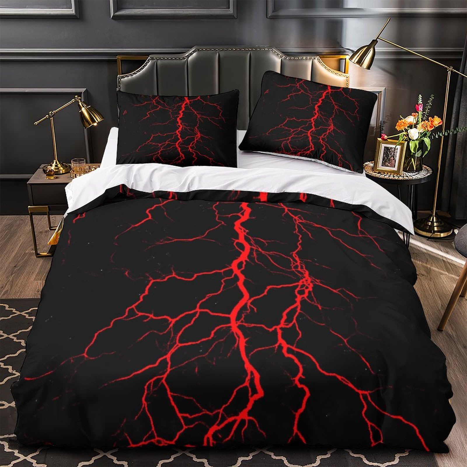 Housse de couette foudre 3D microfibre respirante et résistante avec 2 taies d'oreiller