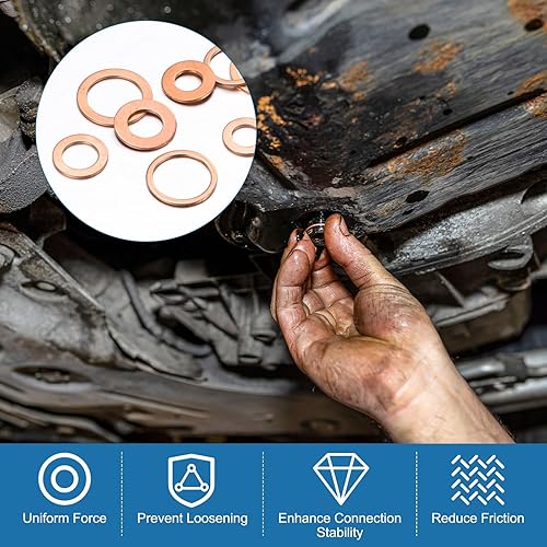 Miniatura 5 de M METERXITY Paquete de 100 arandelas de cobre, arandelas métricas de sellado de cobre M8x12x1mm para pernos, tornillos, tuercas para automóviles,