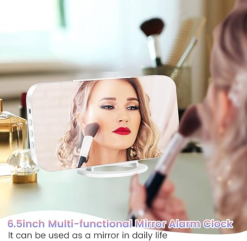 Miniatura 2 de Reloj despertador digital, pantalla grande LED y espejo de escritorio con puertos de carga USB duales, 3 niveles de brillo, reloj despertador de