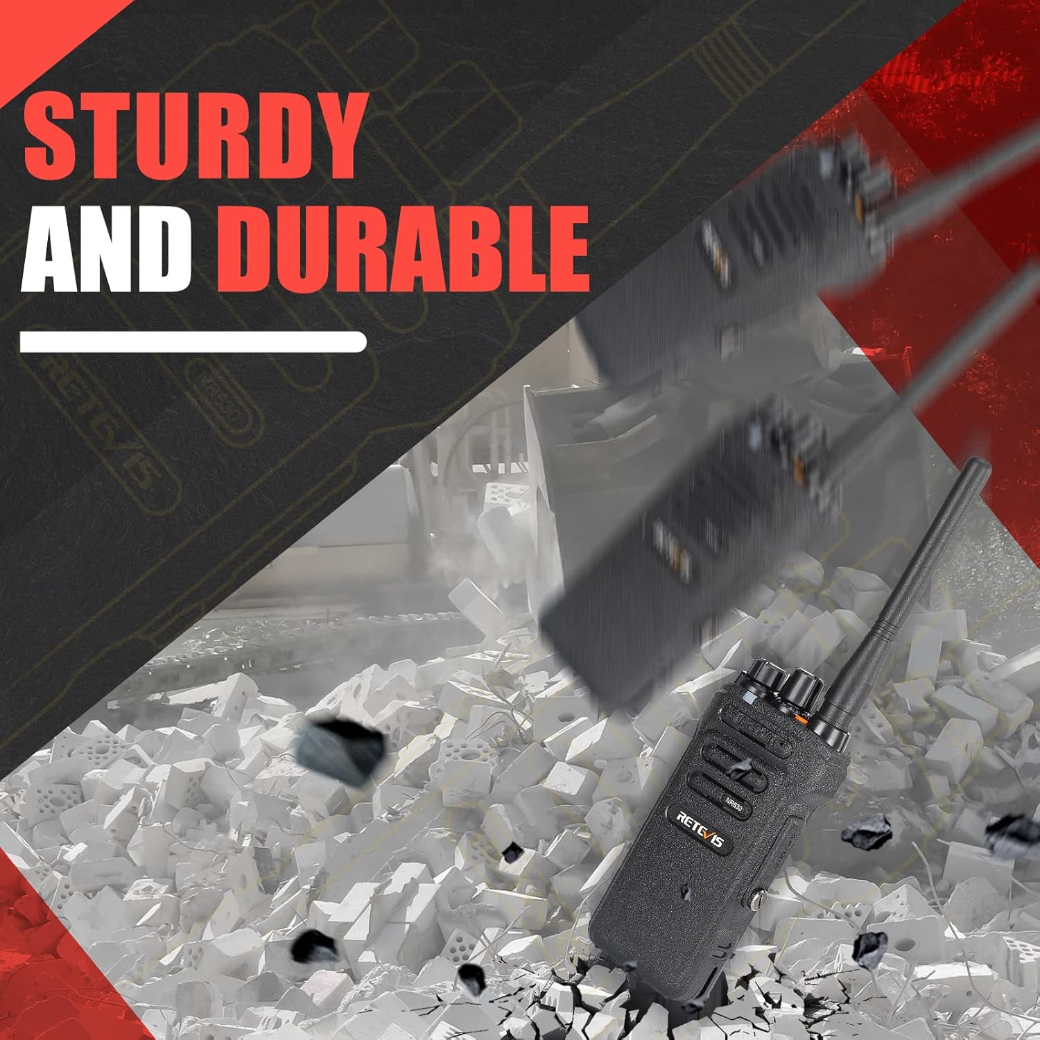 Retevis NR630 Walkie Talkie in a rugged environment, highlighting durability