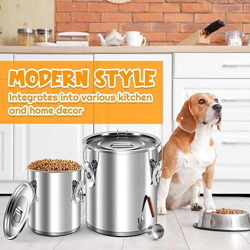Miniatura 4 de Juego de 4 recipientes de acero inoxidable para almacenamiento de alimentos para perros, 30 libras y 10 libras, combo hermético para mascotas