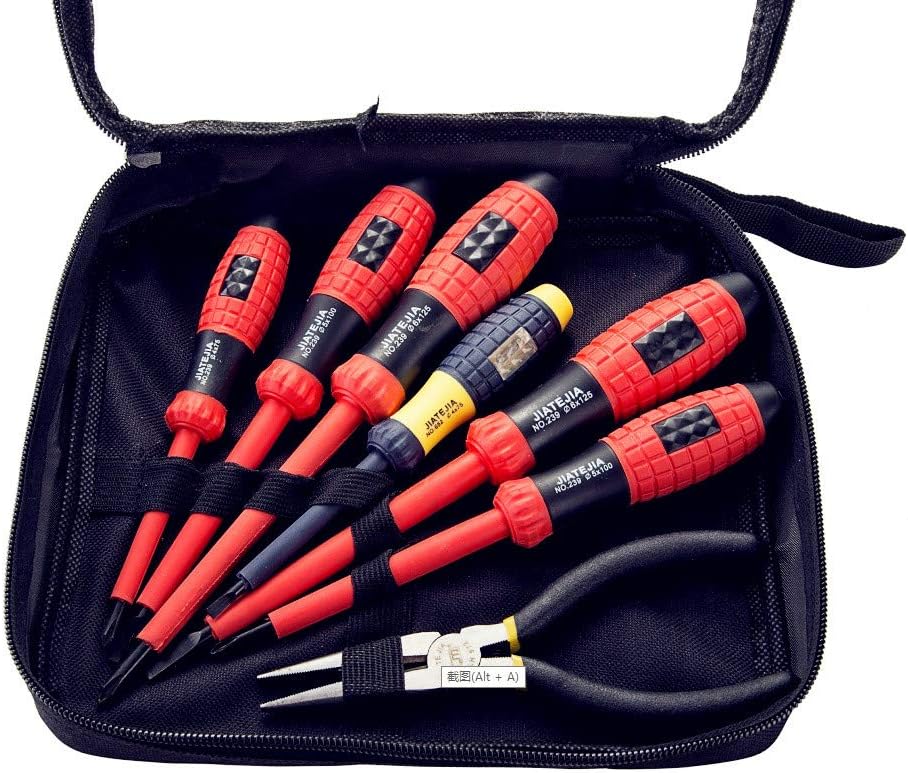 Insulated Screwdriver Sets, Magnetic Screwdriver ,Rust Resistant 6 Phillips and Flat Head Tips Screwdrivers, Needle Nose Pliers,Craftsman Tool Bag