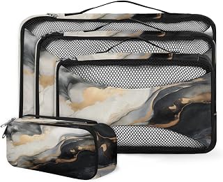 Liquid Marbling 4 Pcs set of Packing Cubes for Suitcases, Packing Cubes for Travel Accessories Luggage Carry On Suitcase Organizer Bags, 4 Various Sizes Ink Paint Abstract